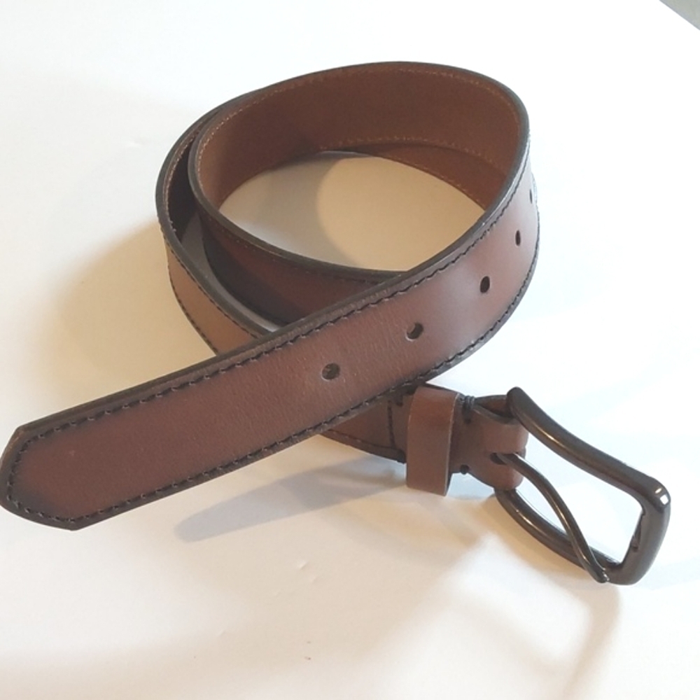 Women's Brown Premium Leather Belt Black Stainless Buckle Neutral Preppy Sz.L
